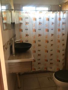 Arroyo de Los PatosにあるCasita El Mirador Traslaのバスルーム(シャワーカーテン、洗面台、トイレ付) +21枚の写真