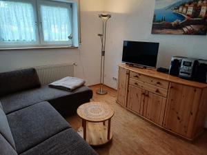 HerbsteinにあるFerienwohnung Vulkanradwegのソファと薄型テレビのあるリビングルーム