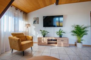 a living room with a tv and a chair at Rayon du Soleil in Wintzenheim