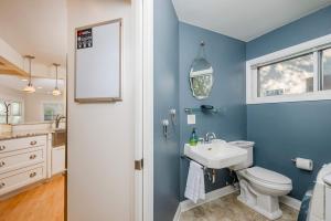 ein blaues Badezimmer mit Toilette und Waschbecken in der Unterkunft Family Downtown Mansion - Sleeps 13 in Appleton
