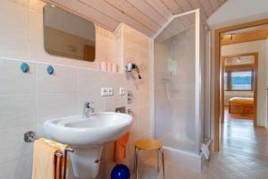 une salle de bain avec lavabo et douche dans l'établissement Ferienwohnung Bodenseeblick,  16 autres photos