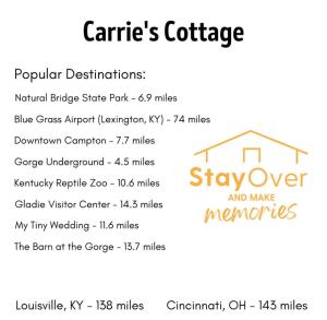 ein Flyer für einen Fahrdienst mit den Namen der Caritas-Ferienhäuser in der Unterkunft Hot Tub & WiFi -Carrie's Cottage - Red River Gorge in Pine Ridge