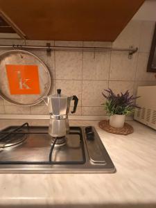 - une cafetière assise sur une cuisinière dans la cuisine dans l'établissement Apartment Flore, à Florence