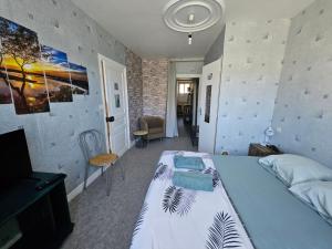 a bedroom with a bed and a tv in it at Alphonse in Felletin