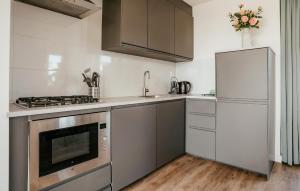 a white kitchen with a stove and a refrigerator at Oostergeest 3 6P in Uitgeest