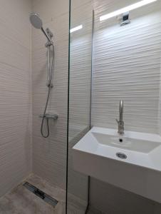a bathroom with a sink and a shower at Fully Equipped Studio in Sesvete in Sesvete