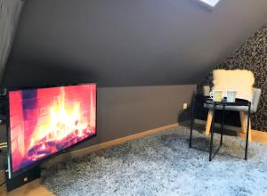a living room with a tv and a fireplace at Escale Glamour et Chic in Niederbronn-les-Bains