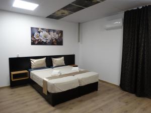 a bedroom with a bed with a painting on the wall at Hostel Tsanovi in Pleven