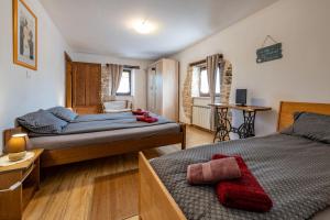 a bedroom with two beds and a desk in it at Villa Histria, a wonderful and luxurious villa in Manjadvorci