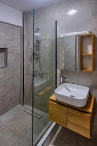a bathroom with a sink and a shower at ZEN HOTEL, Nosy Be in Hell-Ville