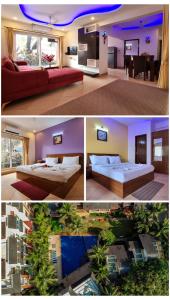 a collage of four pictures of a hotel room at Heritage Exotica Villa 3BHK JAQK Holidays in Arpora