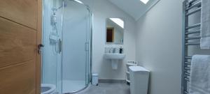 a bathroom with a shower and a sink at Gateside Lodge in Portrush +12 photos