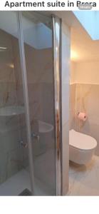 a glass shower in a bathroom with a toilet at Brera home suite in Milan