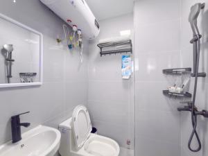 桂林Hongyang Inn Hotel, Lingui District, Guilin的配有马桶、水槽和镜子的浴室