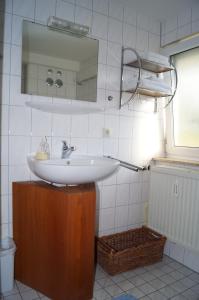 a bathroom with a sink and a mirror at Weingut Landmann Ferienwohnungen in Freiburg im Breisgau