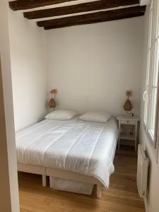 a bedroom with a white bed with two pillows at Le Sauge in Angers
