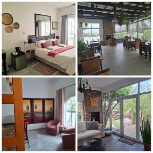 a collage of three pictures of a bedroom and a living room at Guesthouse Terra Africa in Windhoek