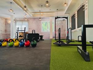 a gym with colorful exercise balls on the floor at Evo Boutique Hotel & SPA in Bellaria-Igea Marina