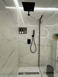 RiehenにあるModern and Peaceful Renovated Apartment in Riehenの白いバスルーム(シャワー付) +8枚の写真