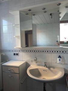 a bathroom with a sink and a mirror at Ferienwohnung Susanne in Burglengenfeld