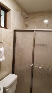 een badkamer met douche en toilet bij Suite Numa in Cuenca