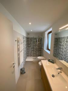 a bathroom with a sink and a toilet and a shower at Beut Home Apartments in Gavirate