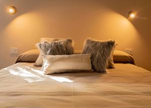 a bedroom with a bed with pillows on it at Botanico in Villa Elisa +16 photos