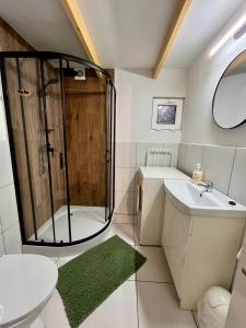 Ένα μπάνιο στο Domek w lesie nad jeziorem Żarnowieckim