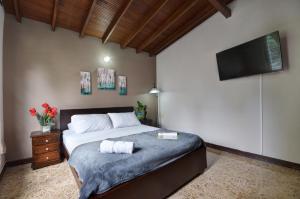 a bedroom with a bed and a television at Ivy Hostel in Medellín