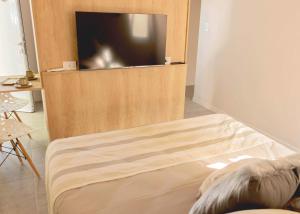 a room with a bed and a tv on a wall at Botanico in Villa Elisa