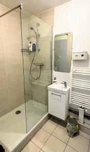 ル・ブラン・メニルにあるApartment in Paris Suburb, 15 minutes to center.のシャワー、トイレ、洗面台を備えたバスルーム +20枚の写真