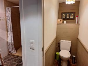 a small bathroom with a toilet and a shower at Côté Dyle de la Tourelle in Ways