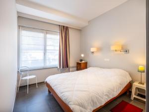 a bedroom with a large bed and a window at LeVillage in Sint-Idesbald