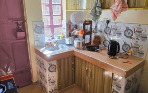 a kitchen with a sink and a counter top at Snug Spot BnB-Mwea in Thiba