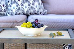 a bowl of fruit on a table in a living room at Luxury Villa Layla with private pool near Dubrovnik in Ivanica
