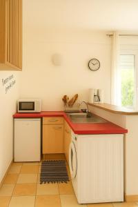 een keuken met een spoelbak en een magnetron bij T2 Tropical avec terrasse et jardin in La Trinité