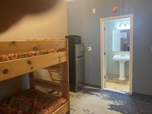 a bedroom with a bunk bed and a sink at Cabins on Main Longmont in Longmont