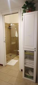 Un baño con ducha y puerta de cristal. en DOLCI SOGNI ROMANI SENZA SCALE O BARRIERE, en Roma 51 fotos más