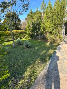 ein Garten mit Bäumen und Gras und einem Gehweg in der Unterkunft Aranduroga country club in Corrientes
