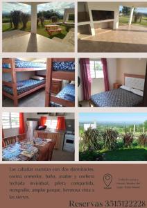 a collage of pictures of a room with a bed and a table at Cabañas Hawaii in Bialet Massé