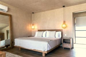 MayreauWindward Mayreau Resort的一间带大床和两盏灯的卧室