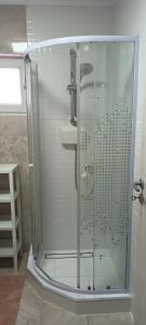 a glass shower in a bathroom with a sink at Studio O&A in Cristian