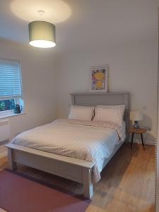 une chambre avec un grand lit dans une pièce dans l'établissement Knightstown Cottage, à Île de Valentia