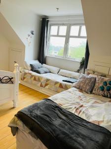 two beds in a room with a window at Sonas house in Kilkenny +51 photos