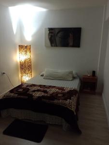a bedroom with a bed with a lamp and a picture on the wall at Alojamiento K&A in Torrent
