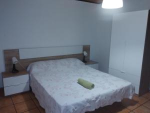 a bedroom with a bed with a green pillow on it at Calatorao apartamentos in Calatorao