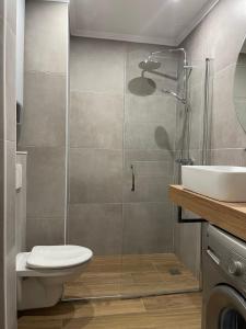 a bathroom with a shower and a toilet and a sink at Jolie studio in Nice +20 photos
