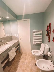 une salle de bains avec toilettes et lavabo dans l'établissement Casa Don Enrique Quila Quina, à San Martín de los Andes