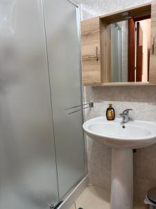 a bathroom with a sink and a shower at Amber house in Lesina