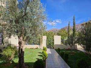 a garden with trees and a walkway at Gite chez Ali Agouti Maison Berbère in Agouti